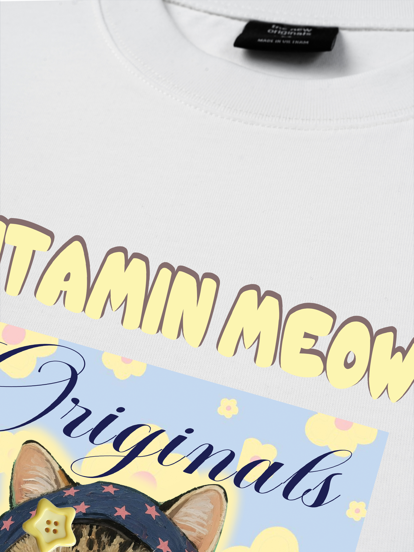 Áo Thun Relaxed Fit Cutie Vitamin Meow Yellow Flower