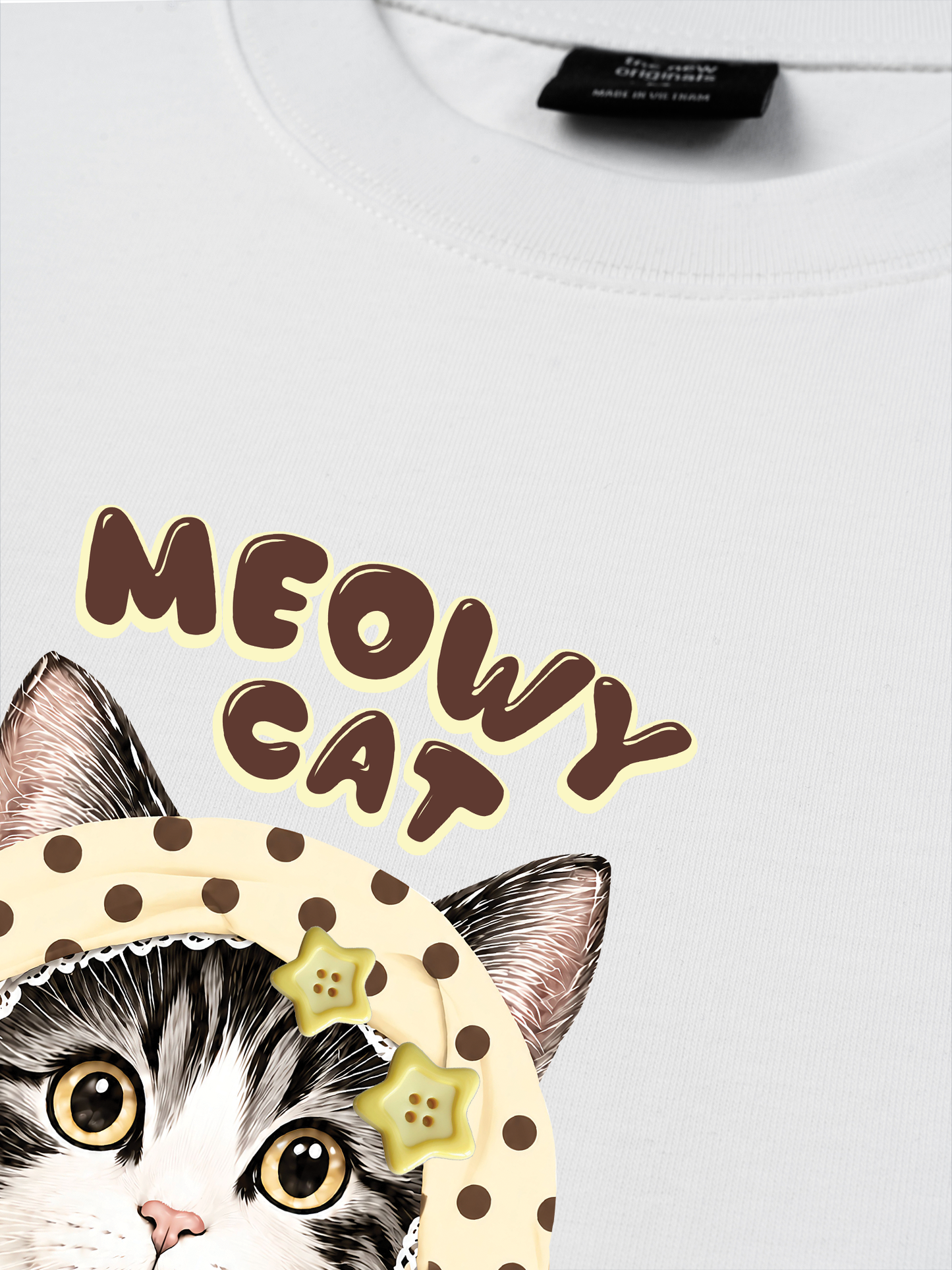 Áo Thun Relaxed Fit  Meowy Cat Cream