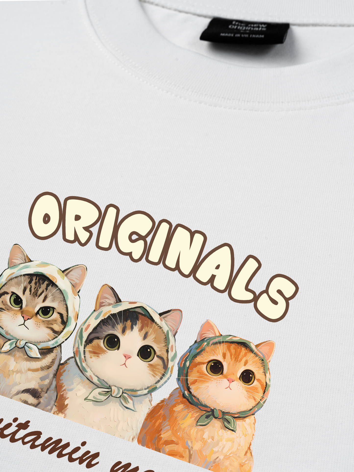 Áo Thun Relaxed Fit Cute Three Cat Vitamin Meow