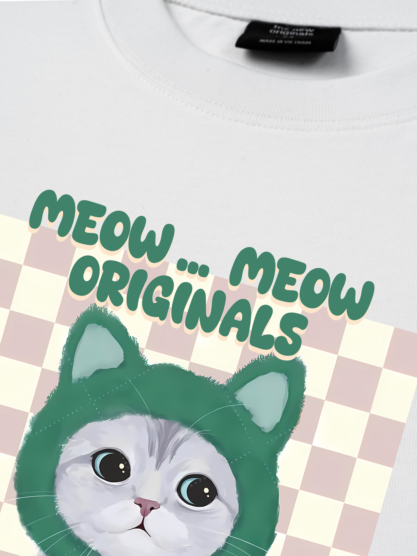 Áo Thun Relaxed Fit Animal Mood Meow Green Pink