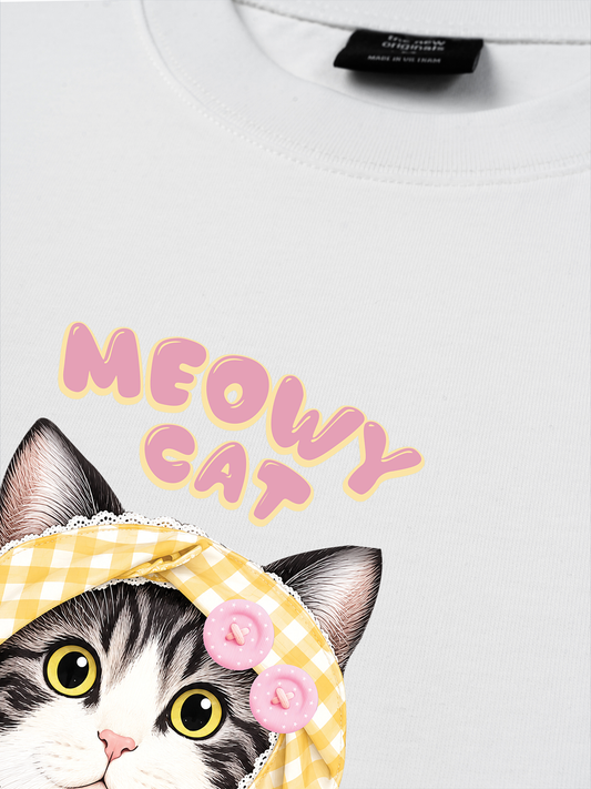 Áo Thun Relaxed Fit Meowy Cat Yellow Plaid