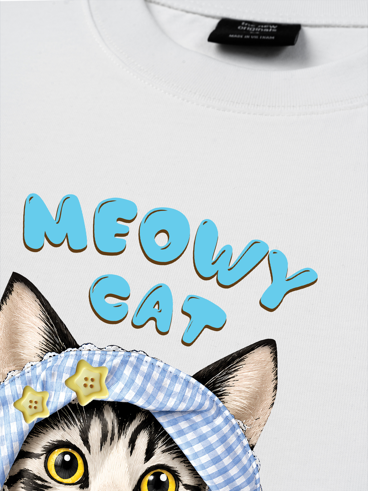 Áo Thun Relaxed Fit Blue Plaid Meowy Cat