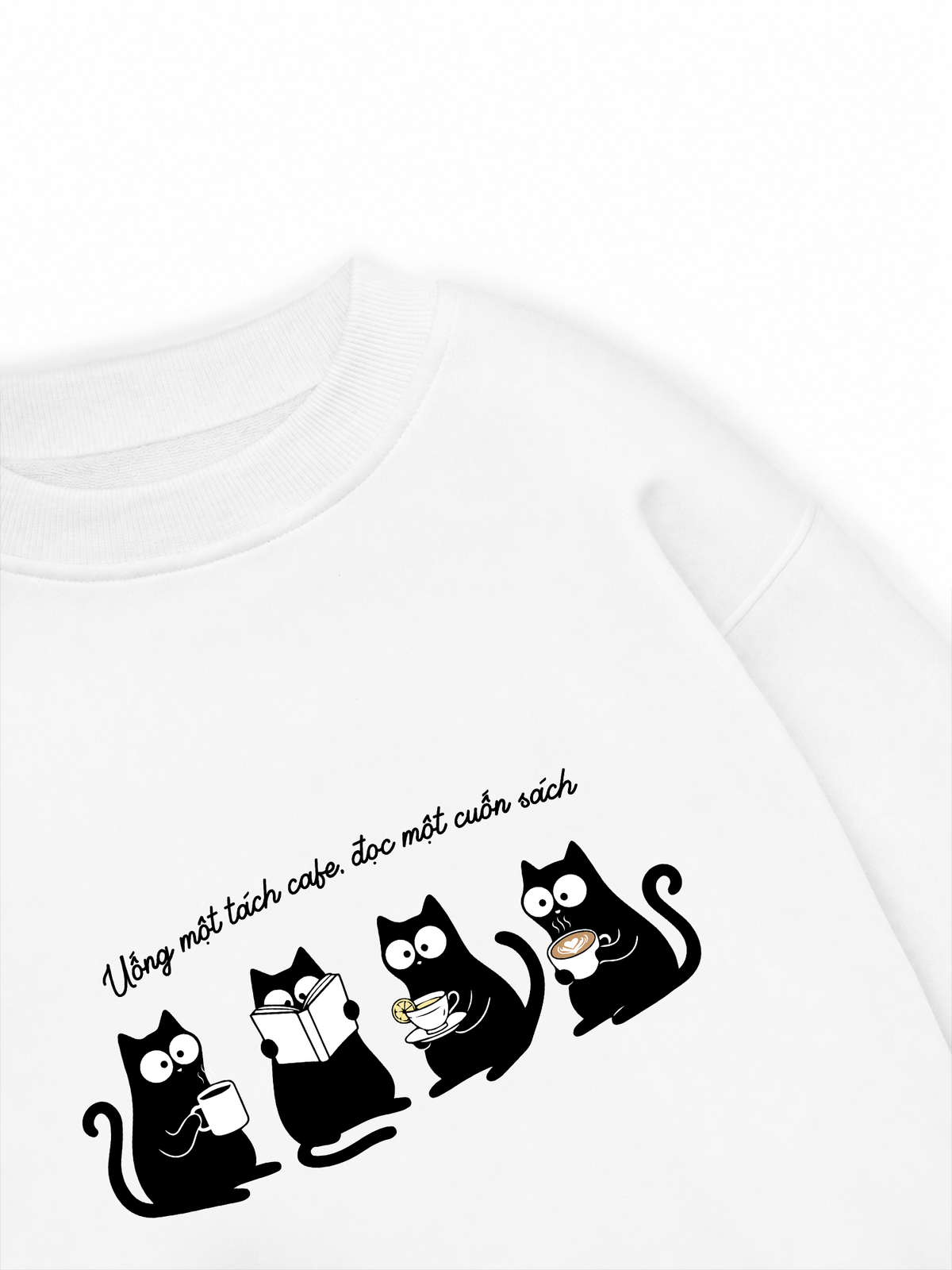 Áo Sweater Nỉ Hai Da Uống Một Tách Cafe Đọc 1 Cuốn Sách