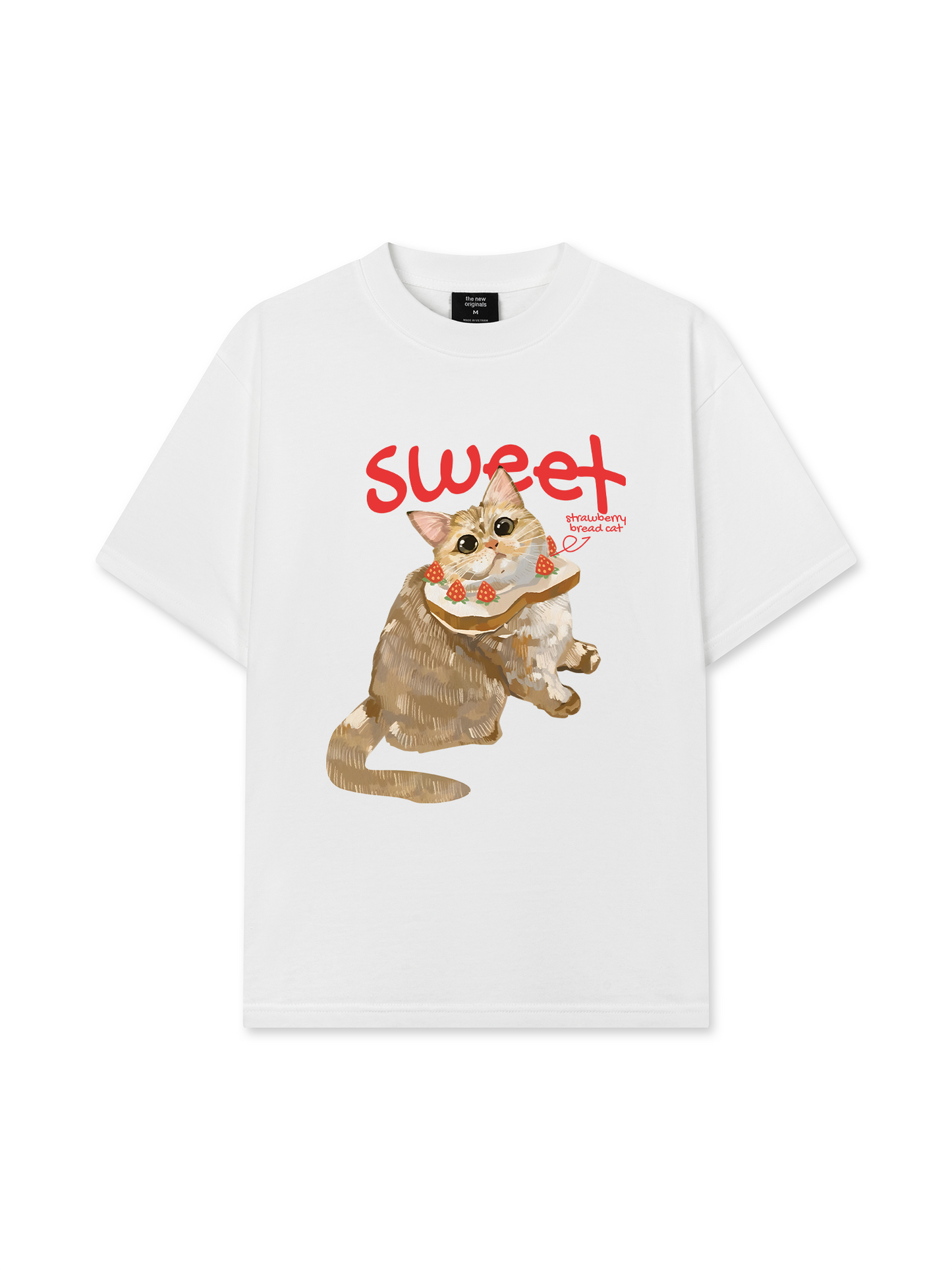 Áo Thun Relaxed Fit Animal Mood Strawberry Bread Cat