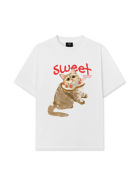 Áo Thun Relaxed Fit Animal Mood Strawberry Bread Cat