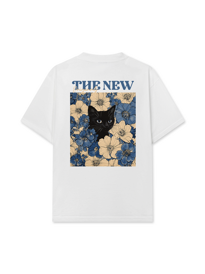 Áo Thun Relaxed Fit Blue Flower Cat