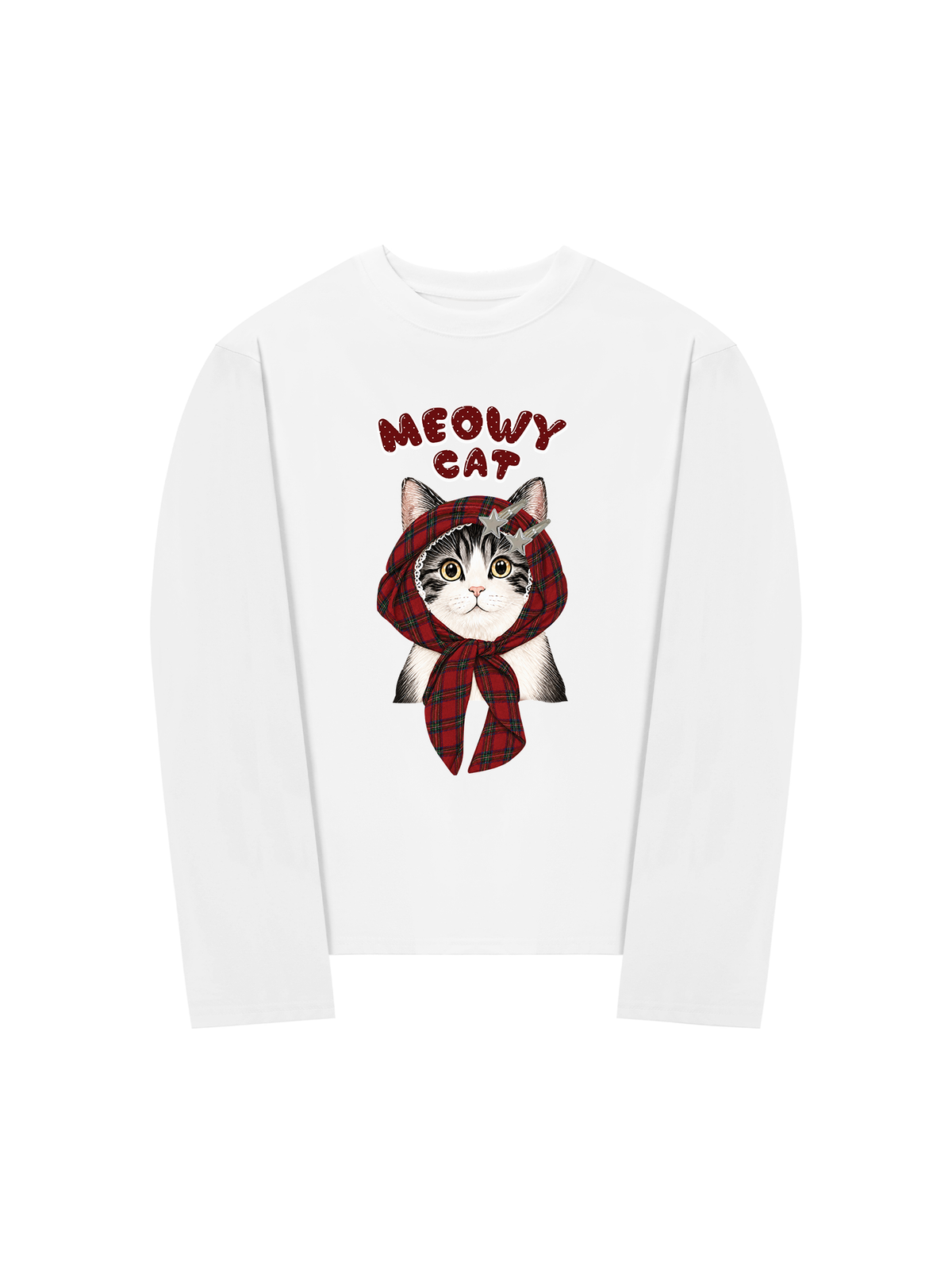 Áo Thun Dài Tay  Meowy Cat Red Xmas Plaid