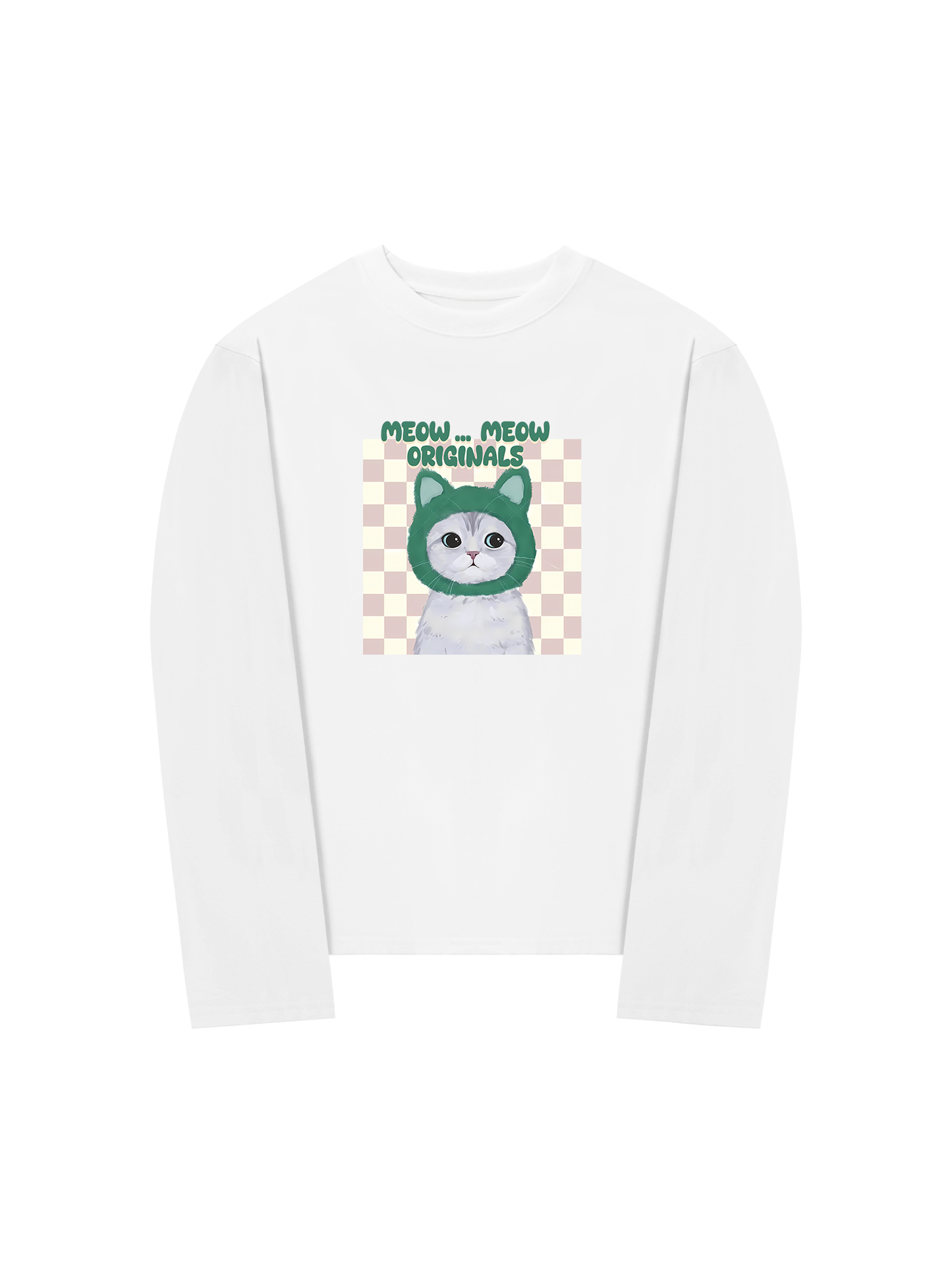 Áo Thun Dài Tay Animal Mood Meow Green Pink