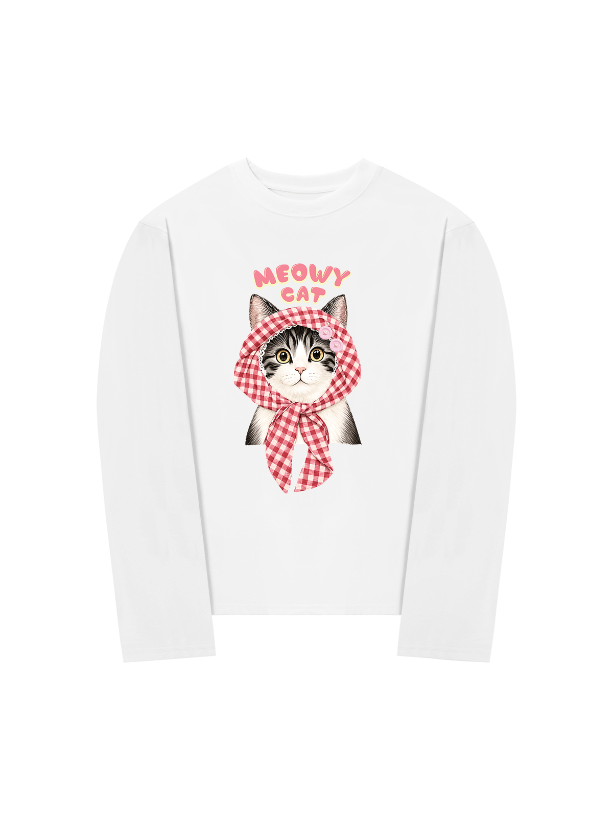 Áo Thun Dài Tay Meowy Cat Pink Plaid