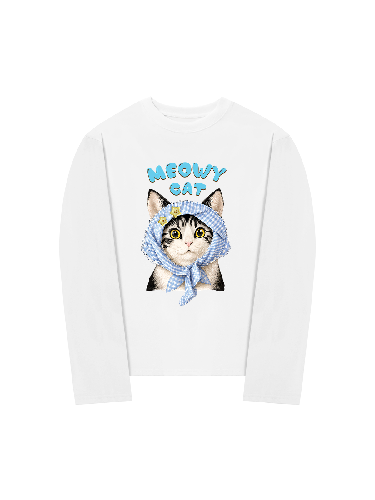 Áo Thun Dài Tay Blue Plaid Meowy Cat