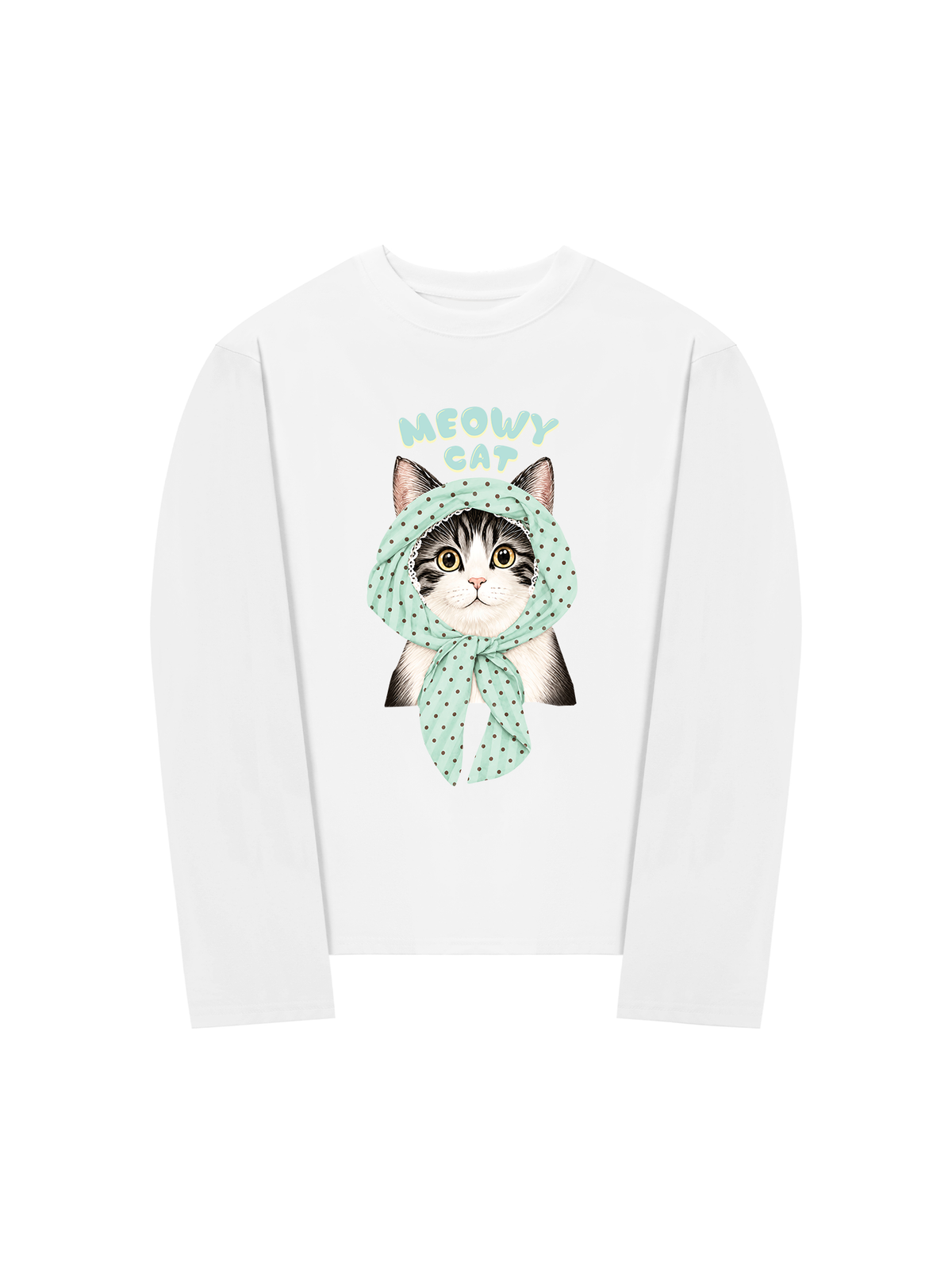Áo Thun Dài Tay Meowy Cat Blue Tiffany Dots