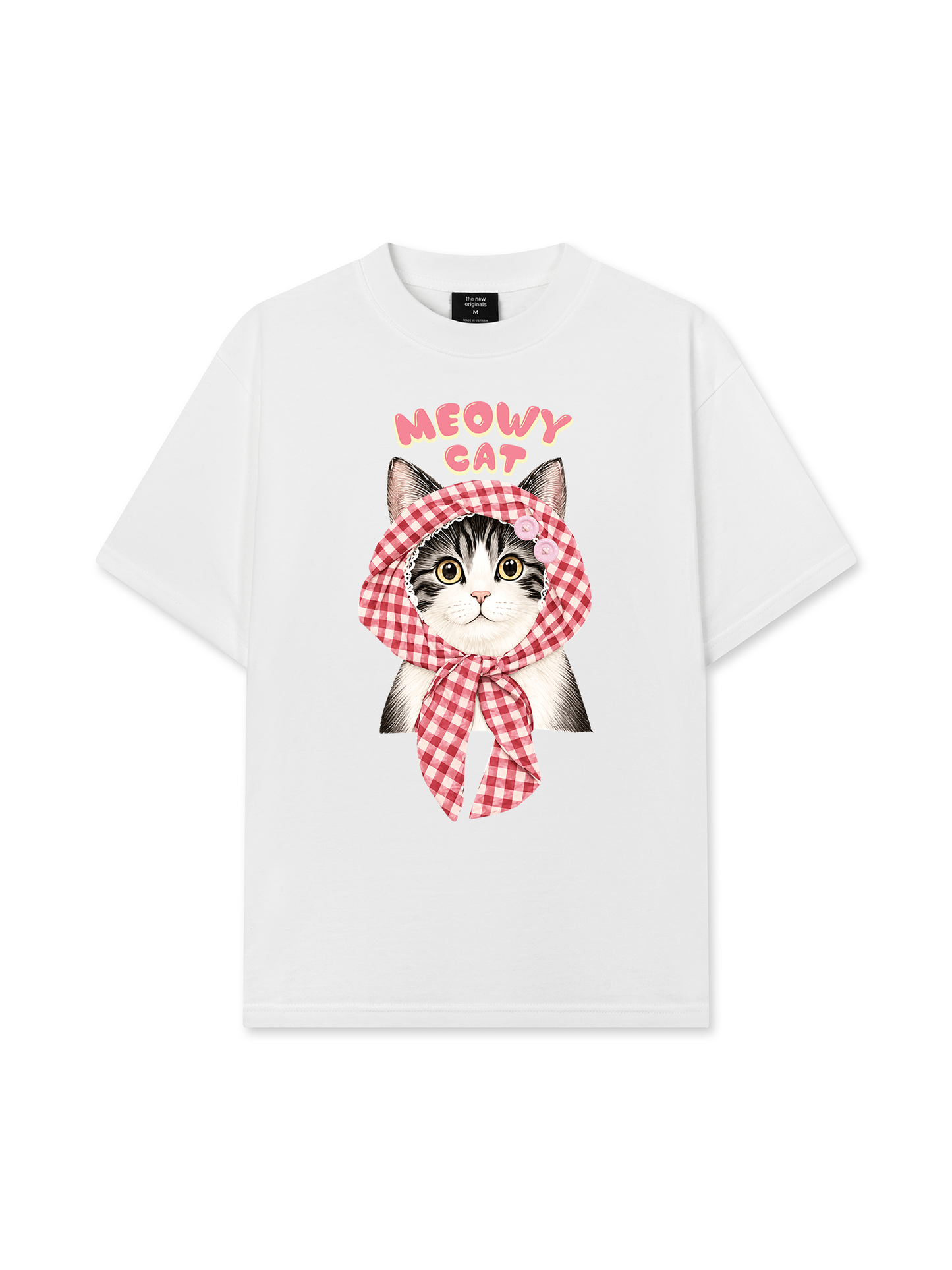 Áo Thun Relaxed Fit Meowy Cat Pink Plaid
