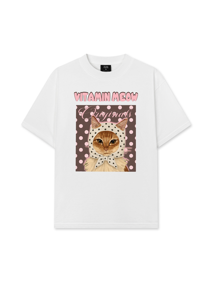 Áo Thun Relaxed Fit  Pink Dotty Vitamin Meow