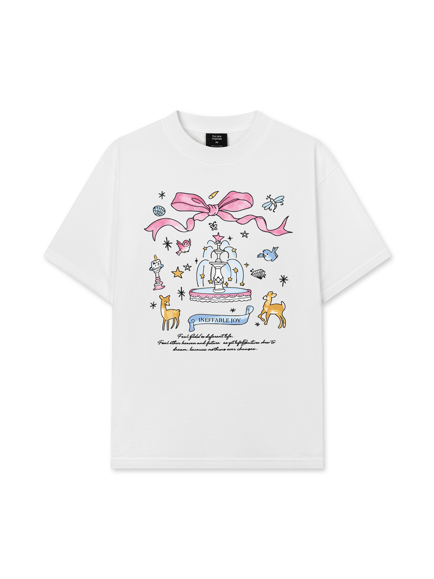 Áo Thun Relaxed Fit Cute Girl Pink Bow And Animal