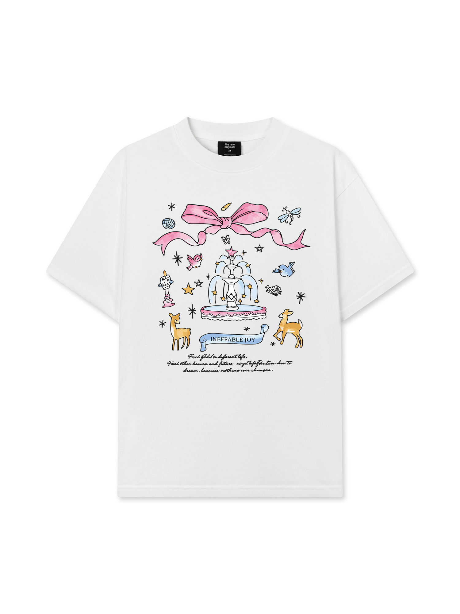 Áo Thun Relaxed Fit Cute Girl Pink Bow And Animal