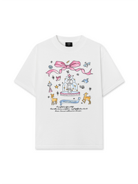 Áo Thun Relaxed Fit Cute Girl Pink Bow And Animal