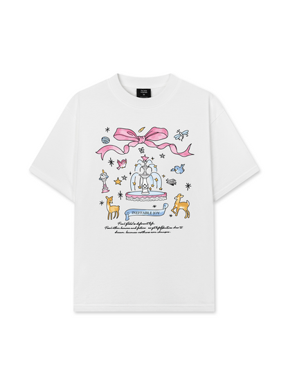 Áo Thun Relaxed Fit Cute Girl Pink Bow And Animal