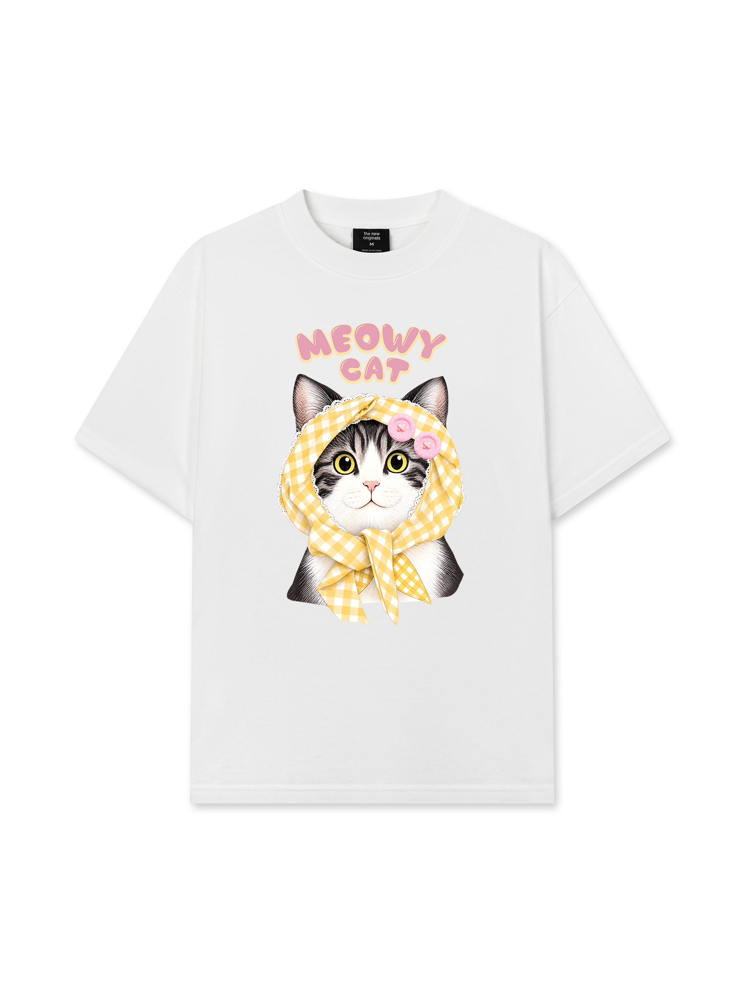 Áo Thun Relaxed Fit Meowy Cat Yellow Plaid