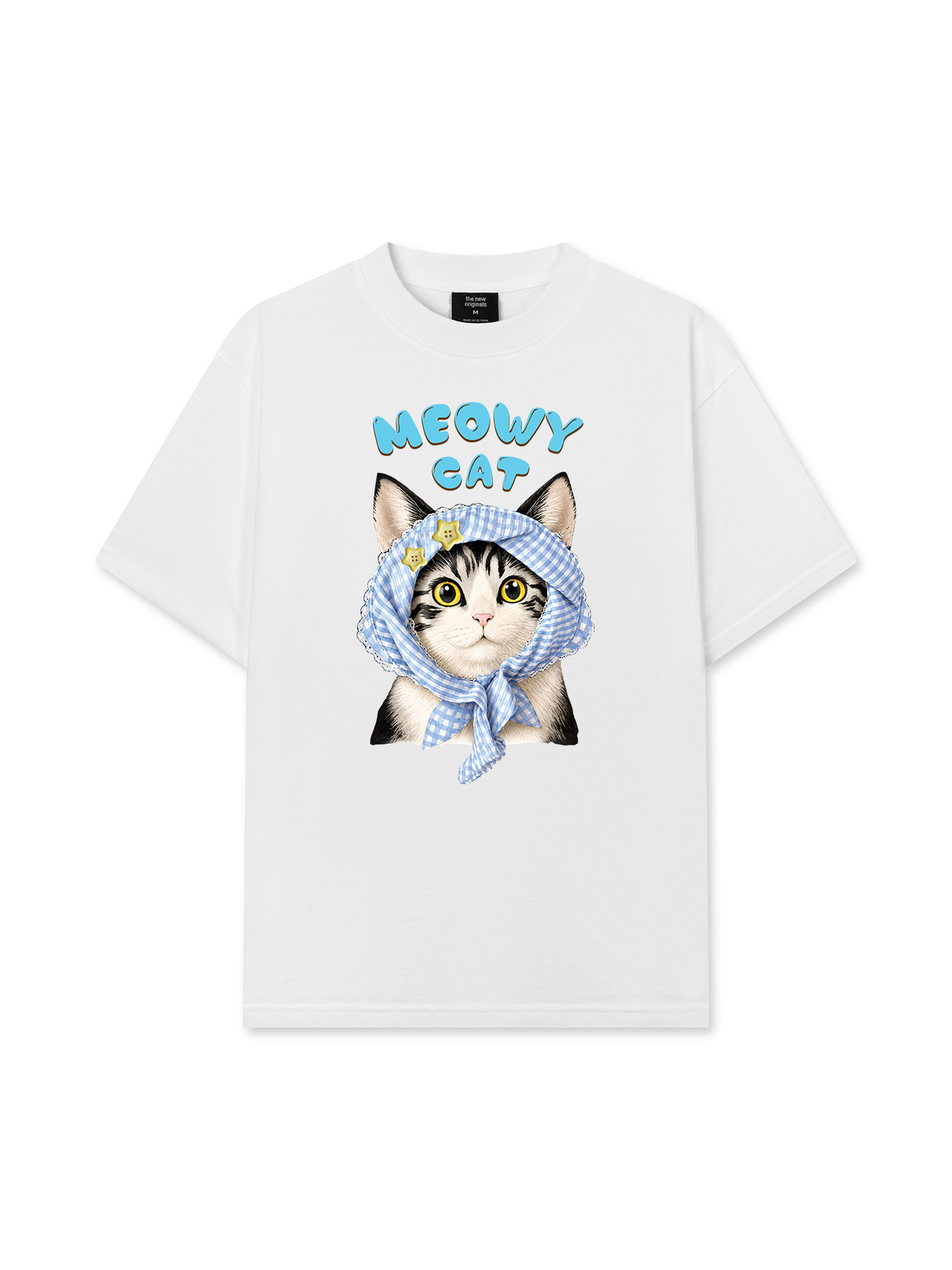 Áo Thun Relaxed Fit Blue Plaid Meowy Cat