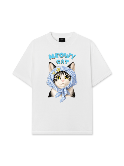 Áo Thun Relaxed Fit Blue Plaid Meowy Cat