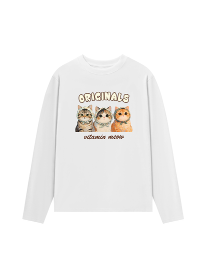 Áo Thun Dài Tay Cute Three Cat Vitamin Meow