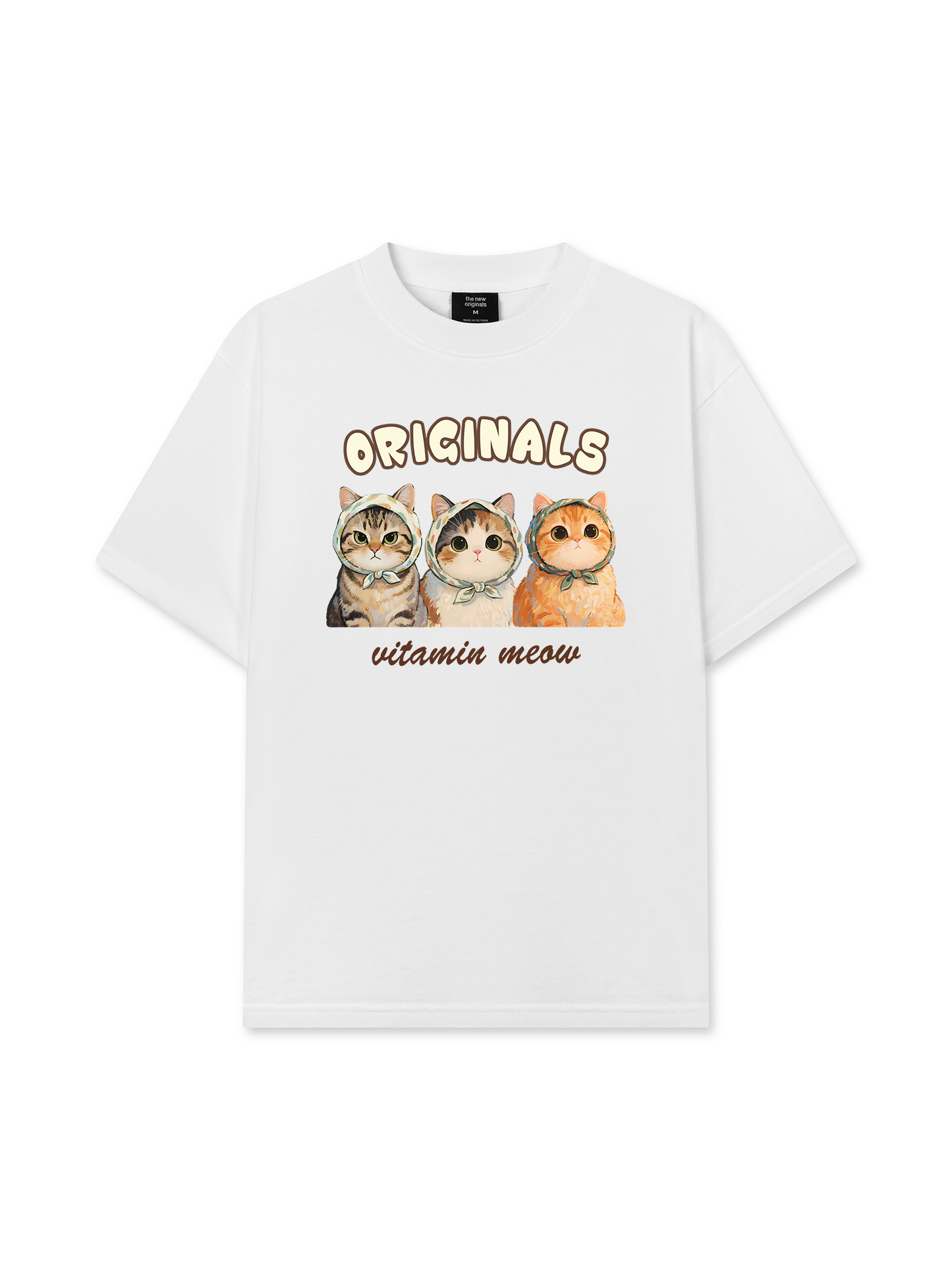 Áo Thun Relaxed Fit Cute Three Cat Vitamin Meow