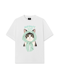 Áo Thun Relaxed Fit Meowy Cat Blue Tiffany Dots
