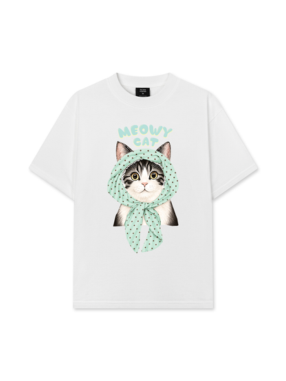 Áo Thun Relaxed Fit Meowy Cat Blue Tiffany Dots