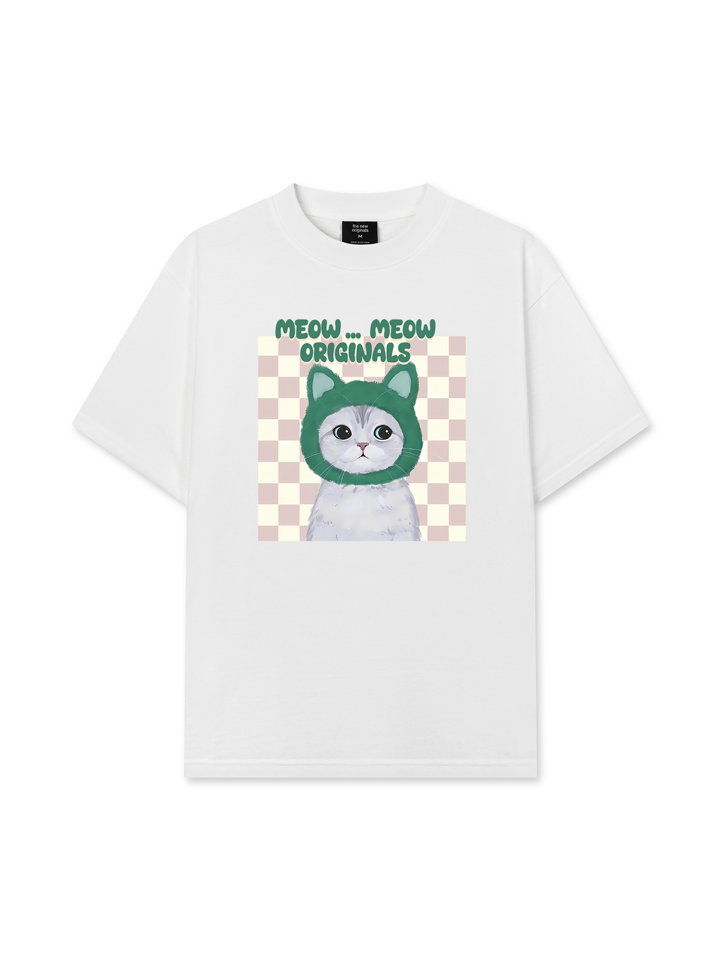Áo Thun Relaxed Fit Animal Mood Meow Green Pink