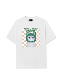 Áo Thun Relaxed Fit Animal Mood Meow Green Pink