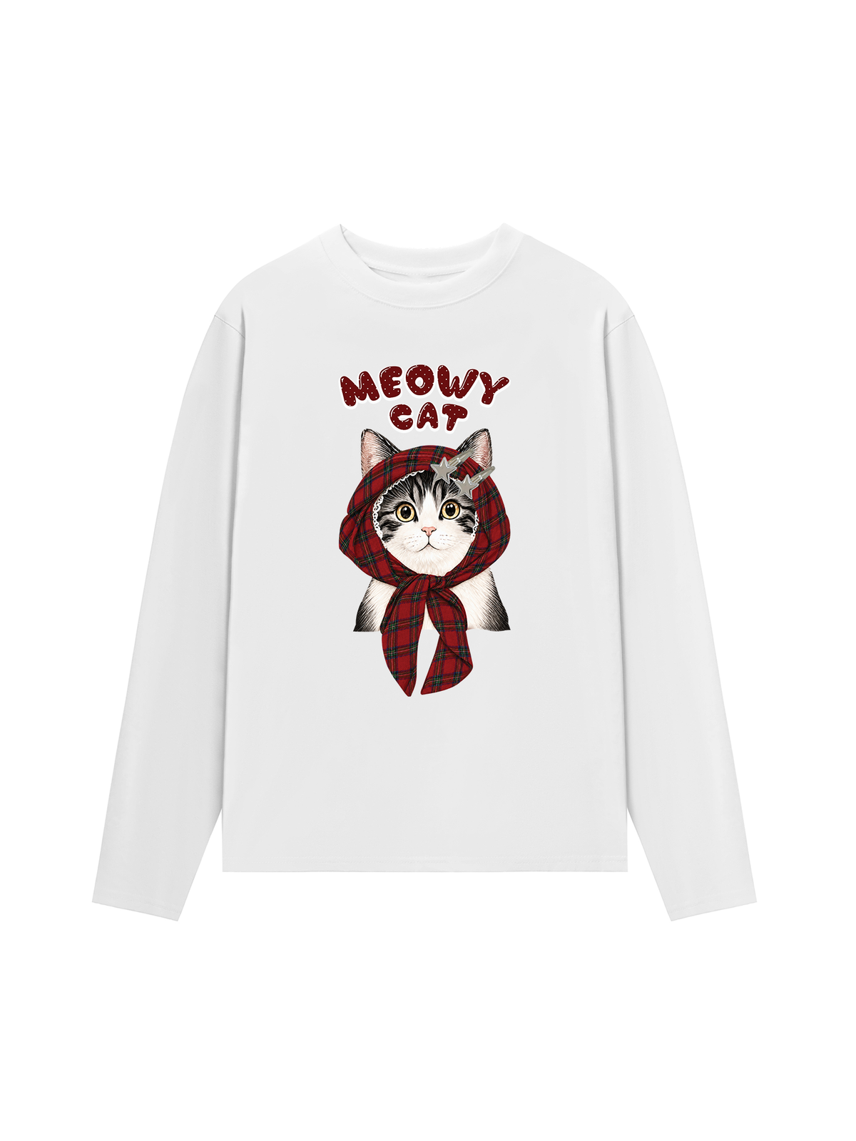 Áo Thun Dài Tay  Meowy Cat Red Xmas Plaid