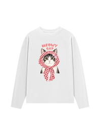 Áo Thun Dài Tay Meowy Cat Pink Plaid