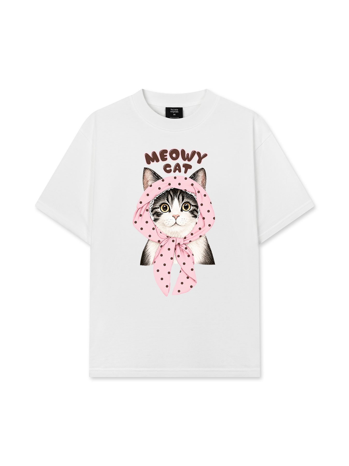 Áo Thun Relaxed Fit Meowy Cat Pink Polka