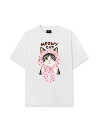 Áo Thun Relaxed Fit Meowy Cat Pink Polka