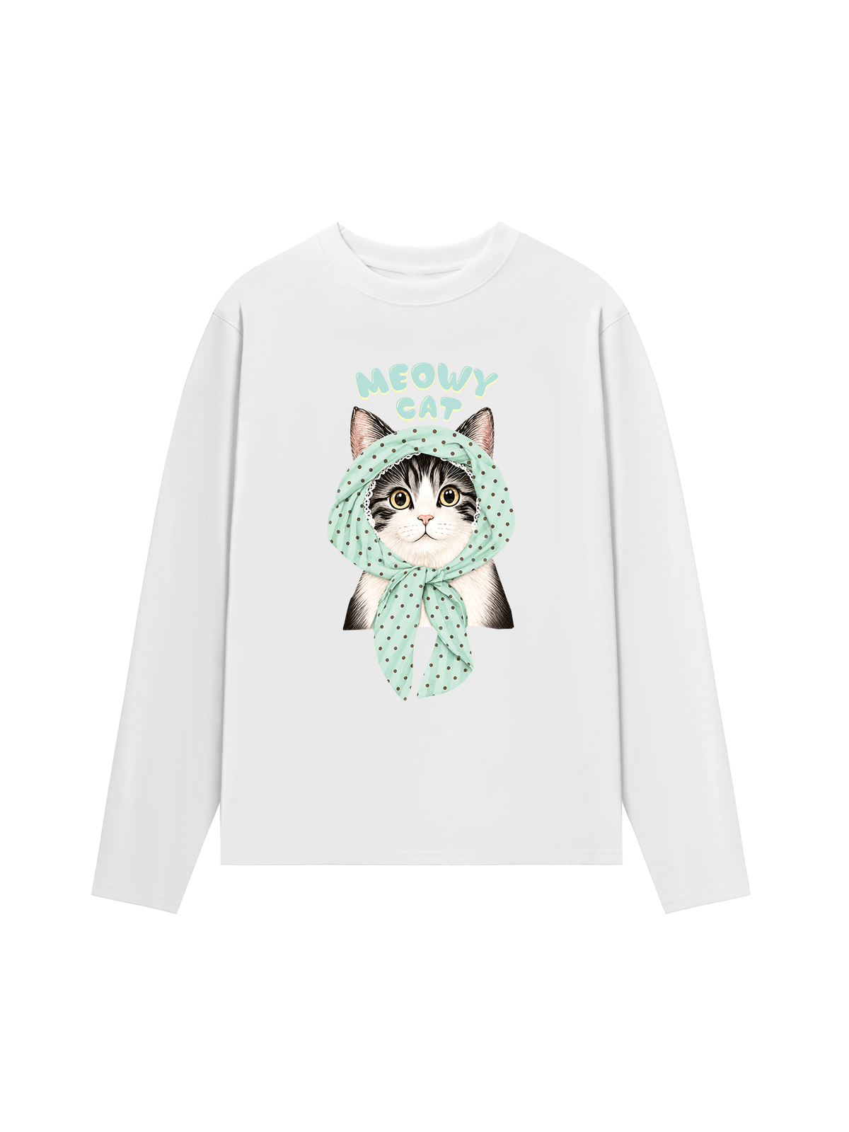 Áo Thun Dài Tay Meowy Cat Blue Tiffany Dots