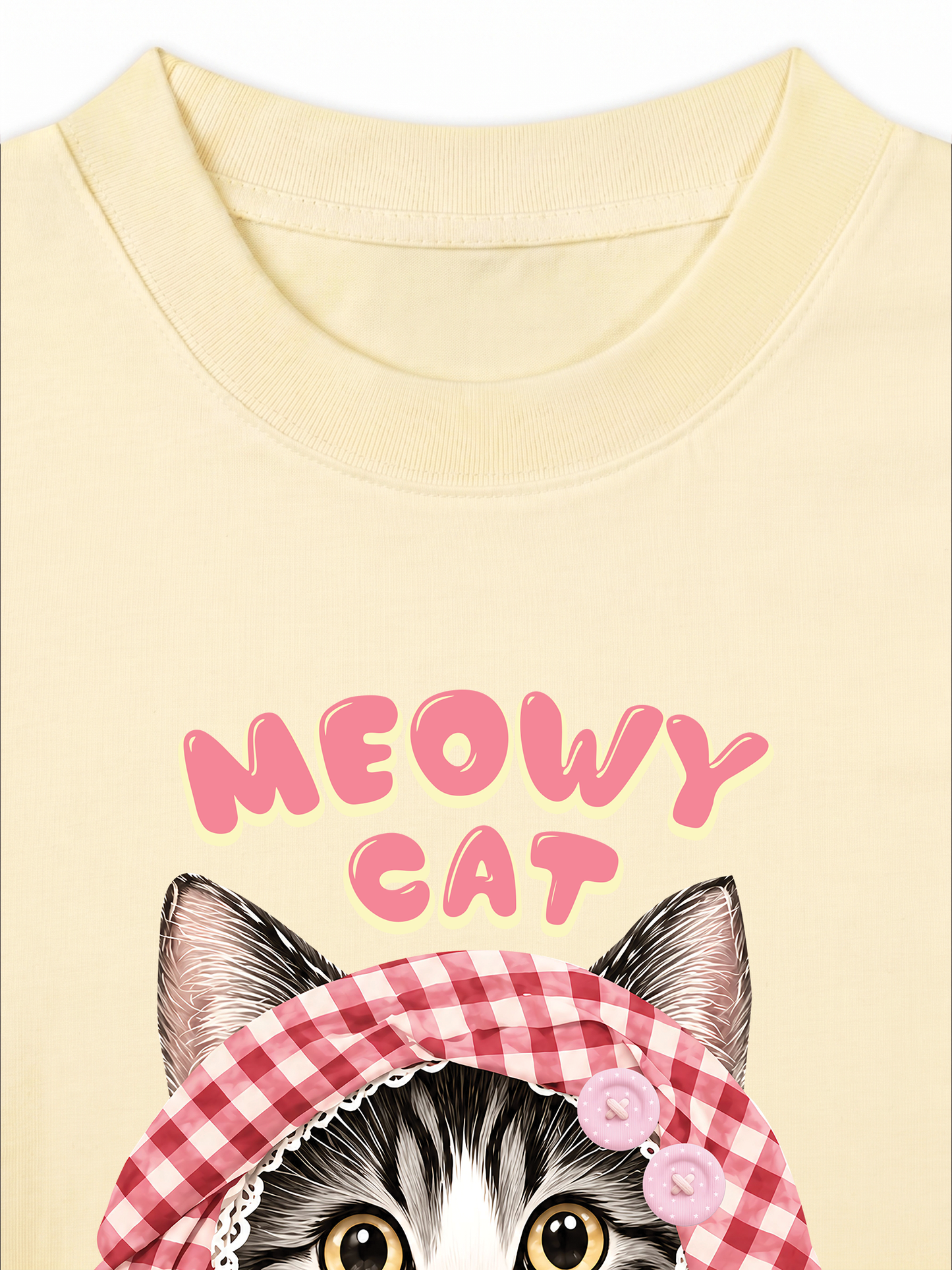 Áo Thun Relaxed Fit Meowy Cat Pink Plaid