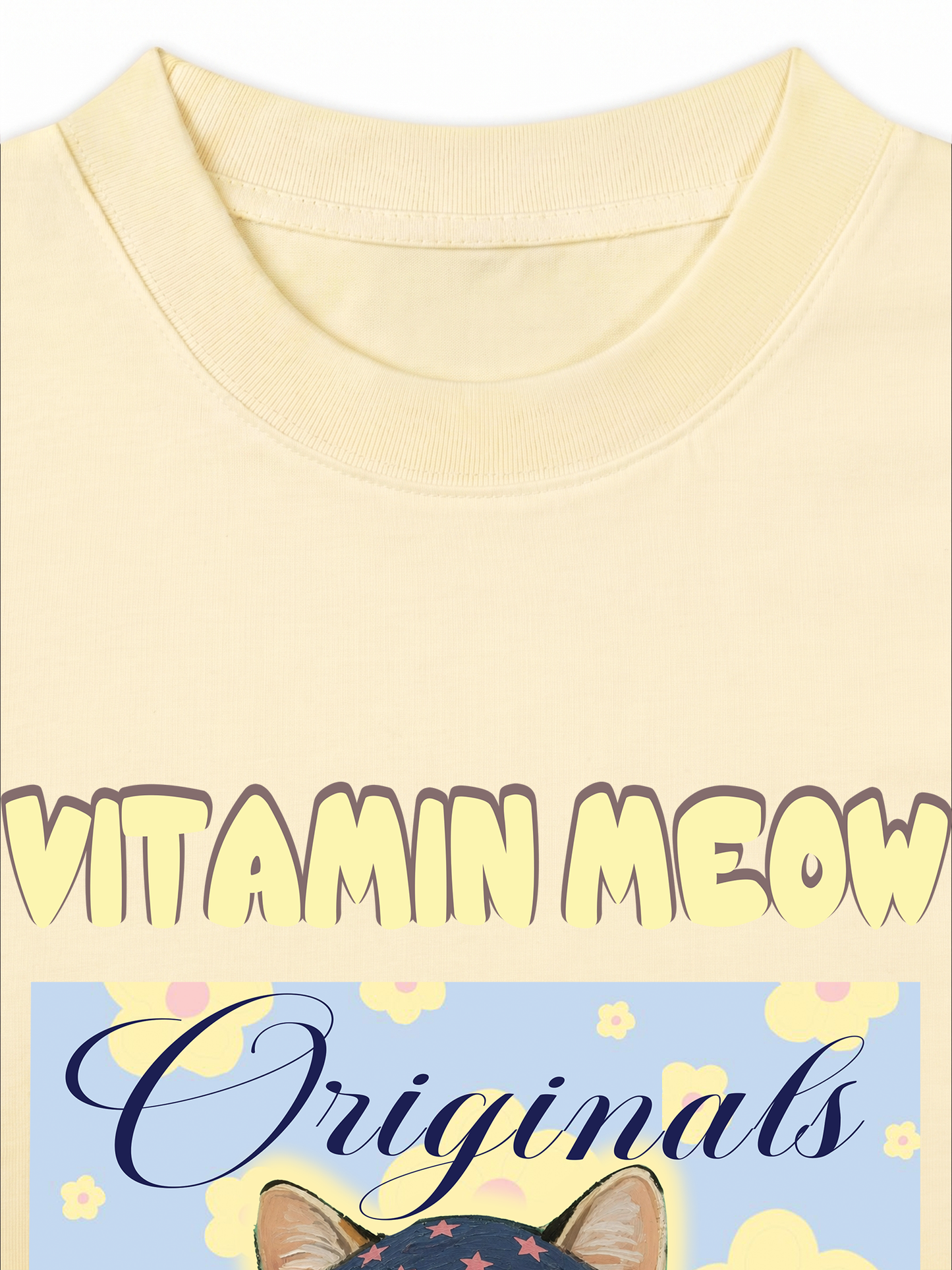 Áo Thun Relaxed Fit Cutie Vitamin Meow Yellow Flower