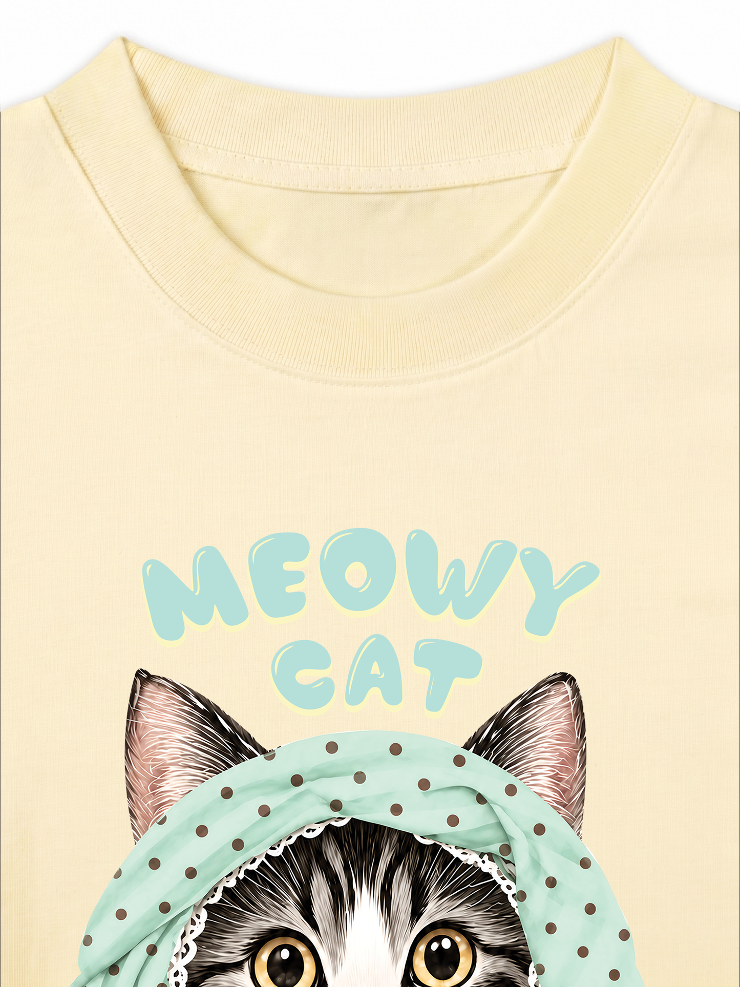 Áo Thun Relaxed Fit Meowy Cat Blue Tiffany Dots