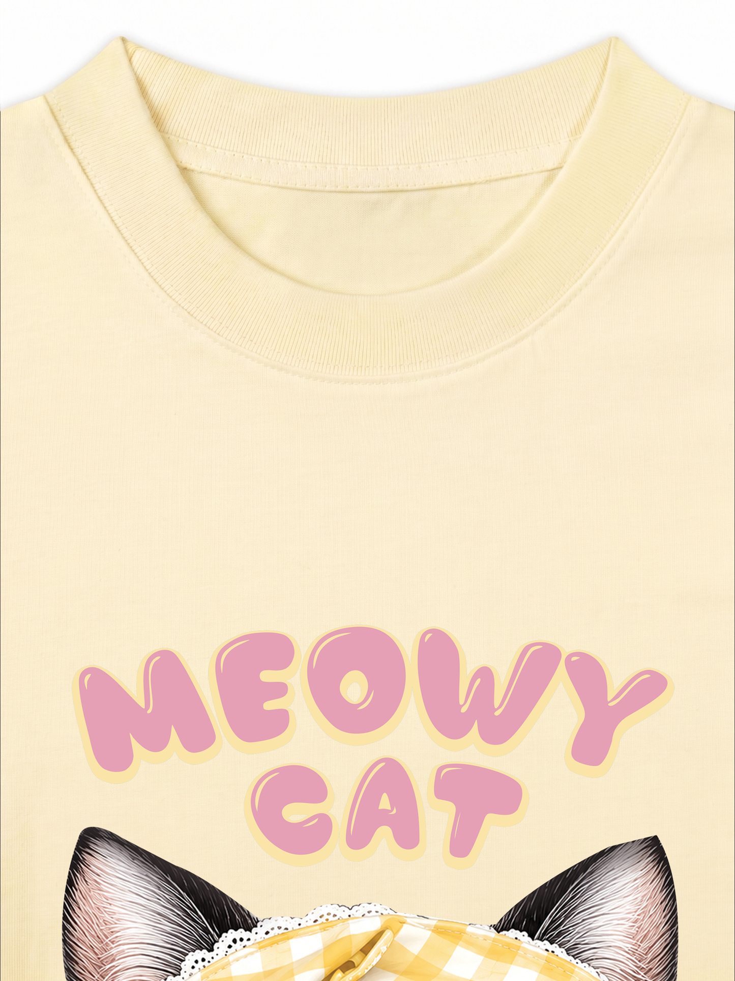 Áo Thun Relaxed Fit Meowy Cat Yellow Plaid