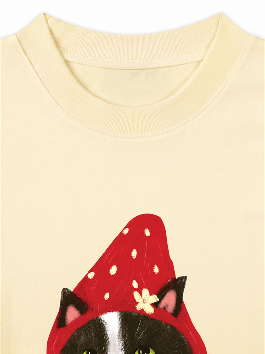 Áo Thun Relaxed Fit Strawberry Meow Kitten Day