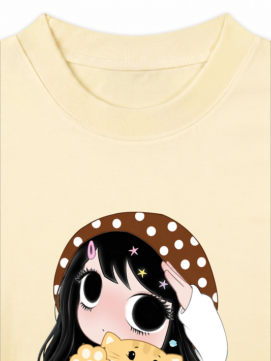 Áo Thun Relaxed Fit Little Girl Brown Dots