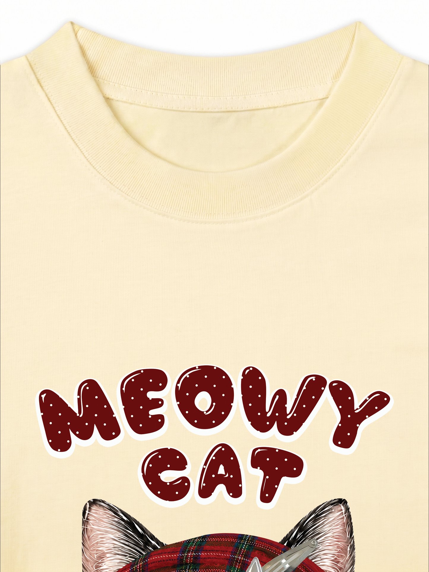 Áo Thun Relaxed Fit Meowy Cat Red Xmas Plaid