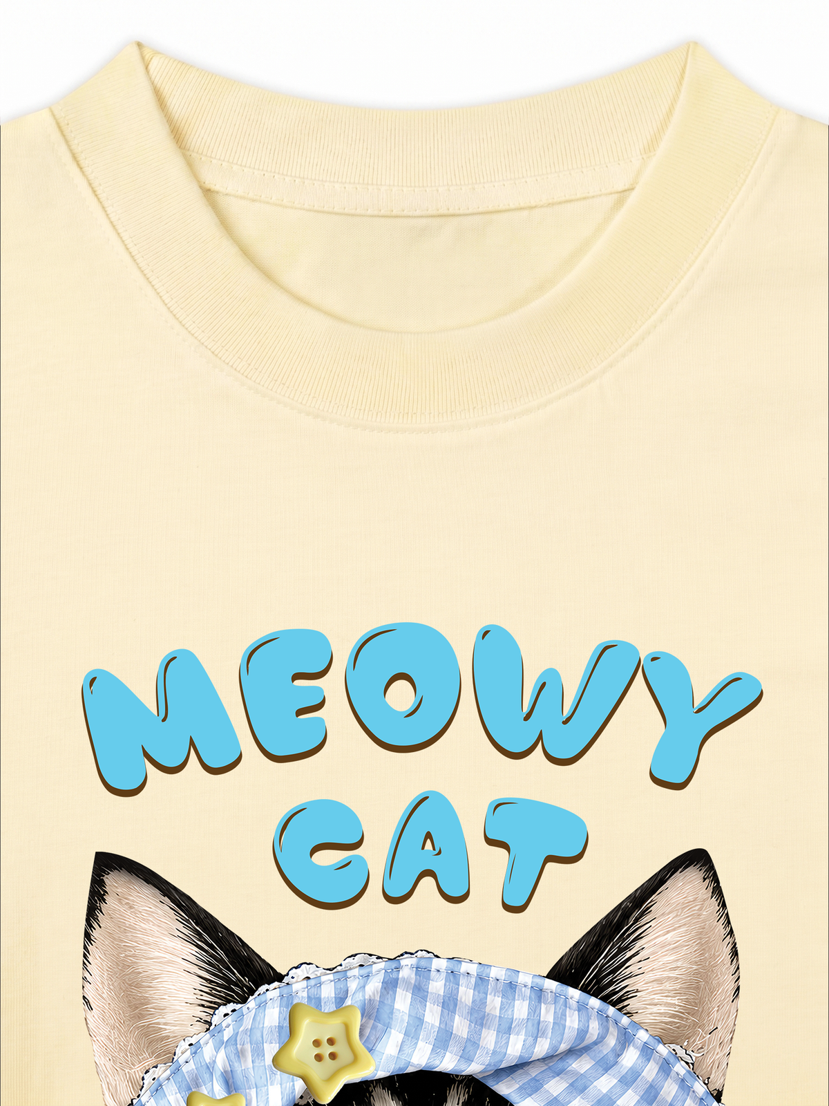 Áo Thun Relaxed Fit Blue Plaid Meowy Cat
