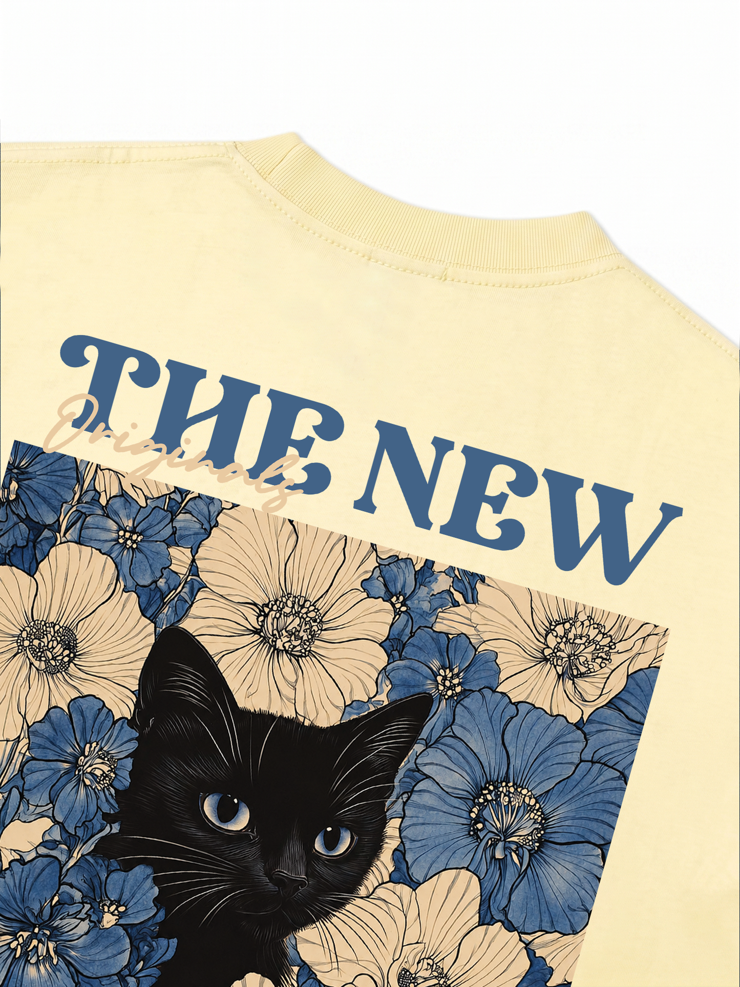Áo Thun Relaxed Fit Blue Flower Cat