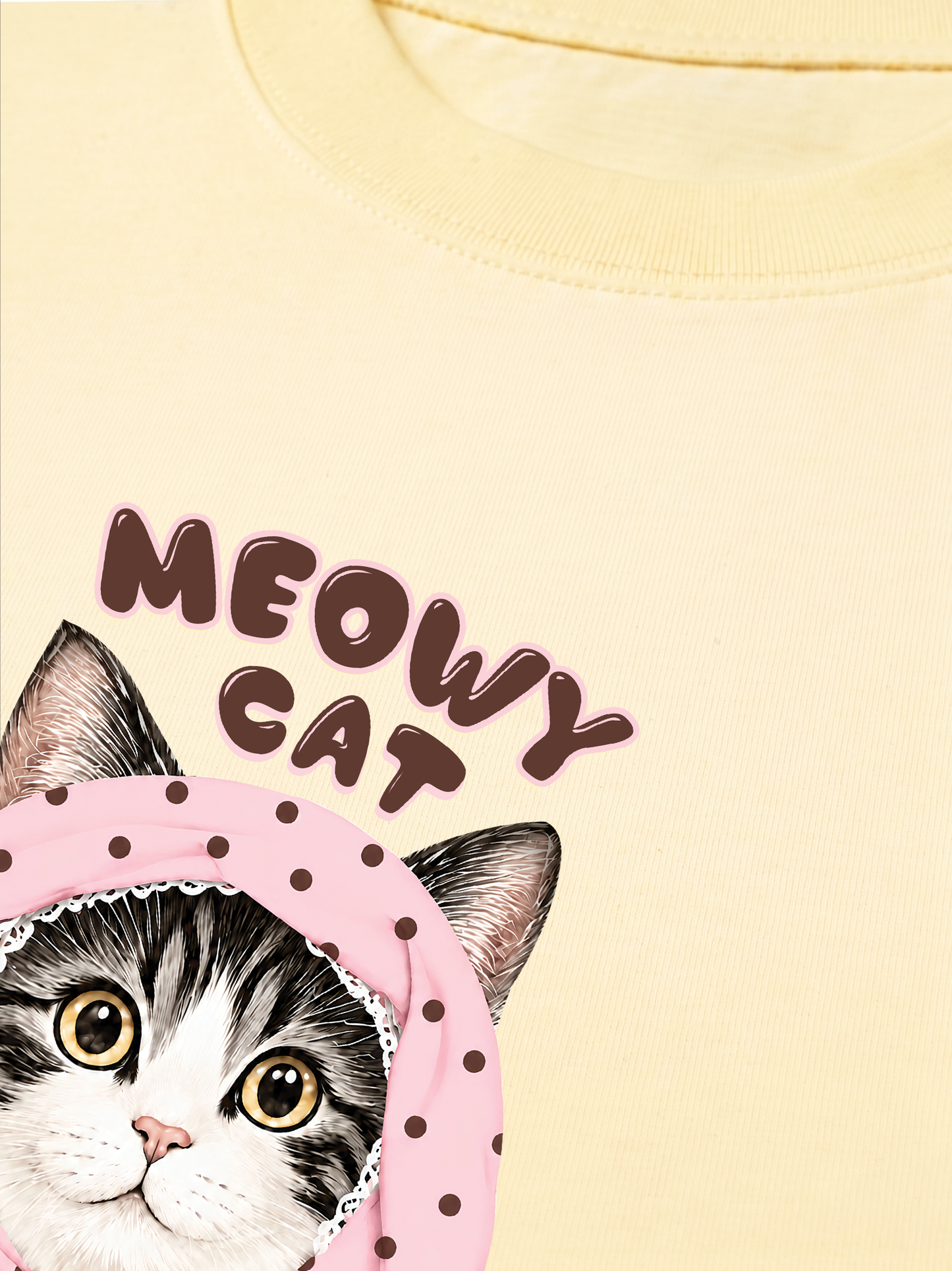 Áo Thun Relaxed Fit Meowy Cat Pink Polka