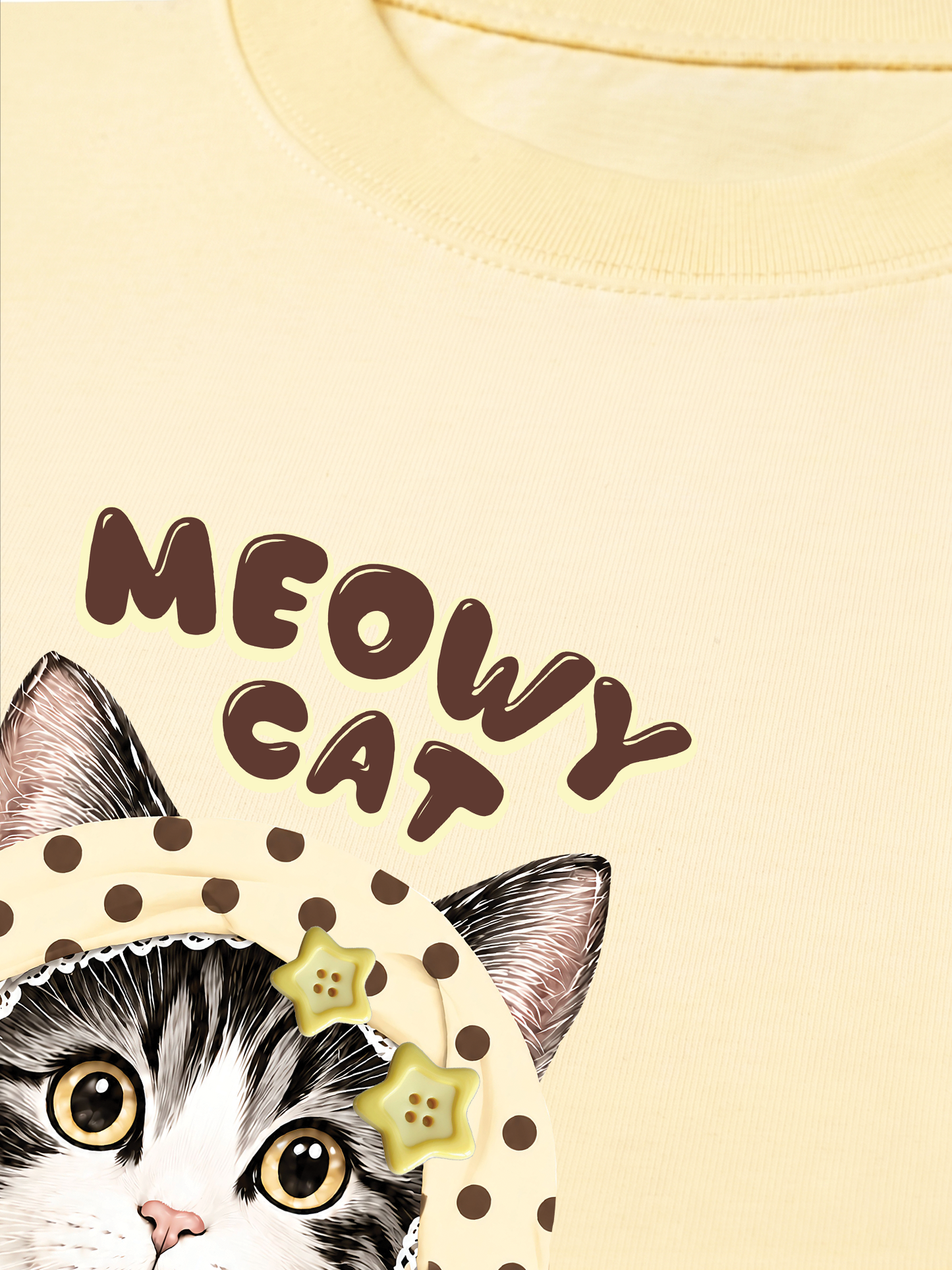 Áo Thun Relaxed Fit  Meowy Cat Cream