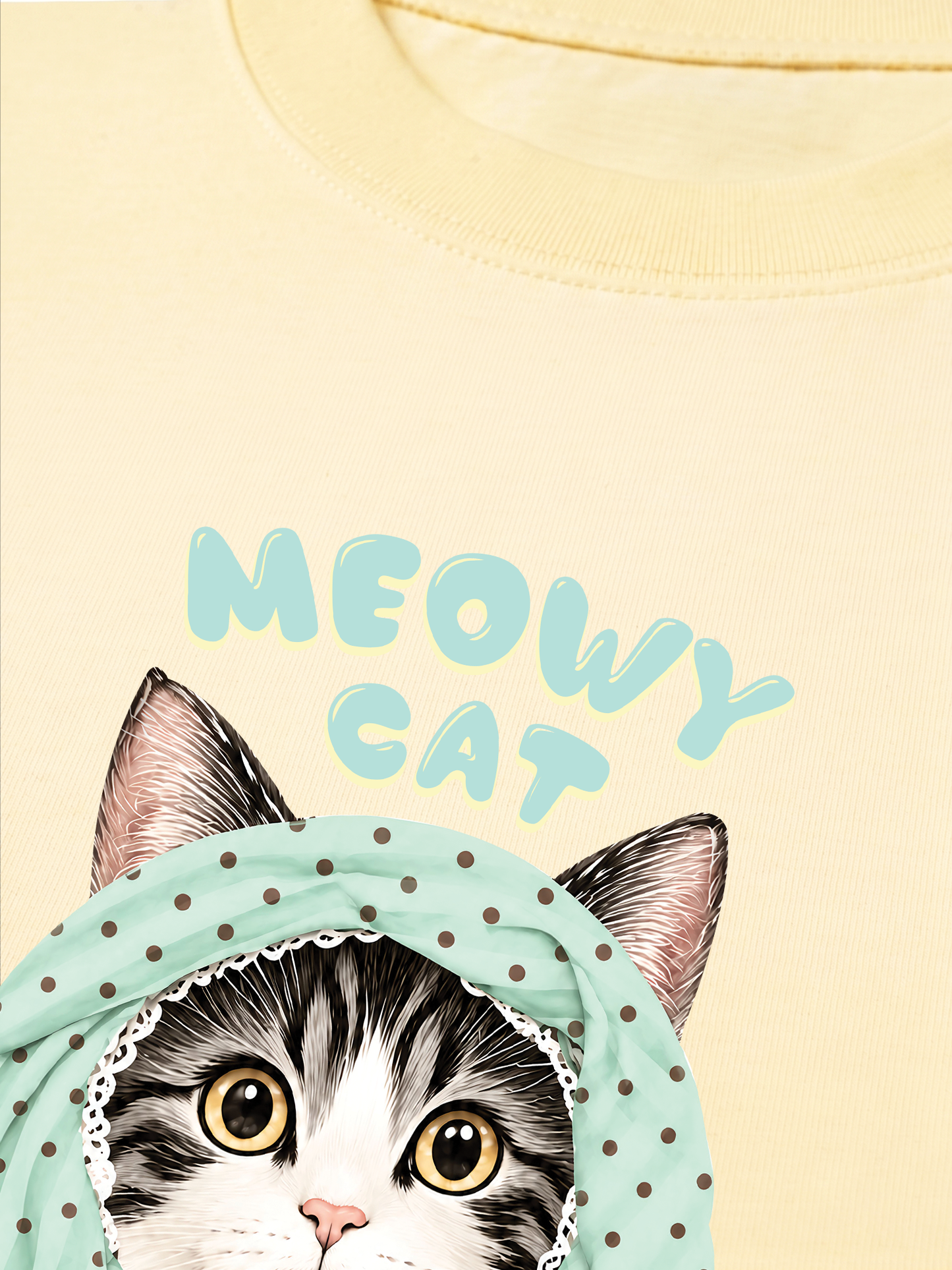 Áo Thun Relaxed Fit Meowy Cat Blue Tiffany Dots