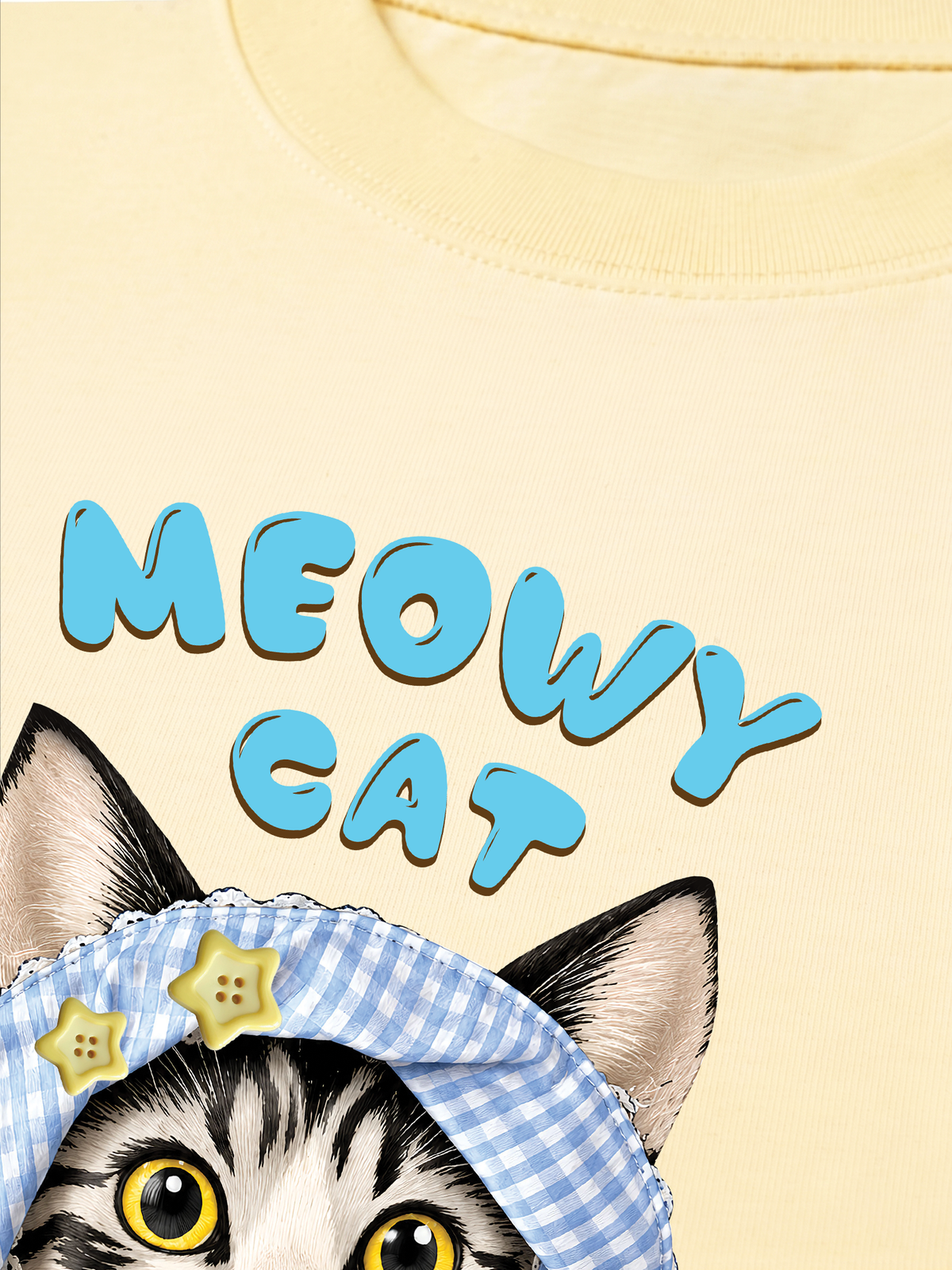 Áo Thun Relaxed Fit Blue Plaid Meowy Cat