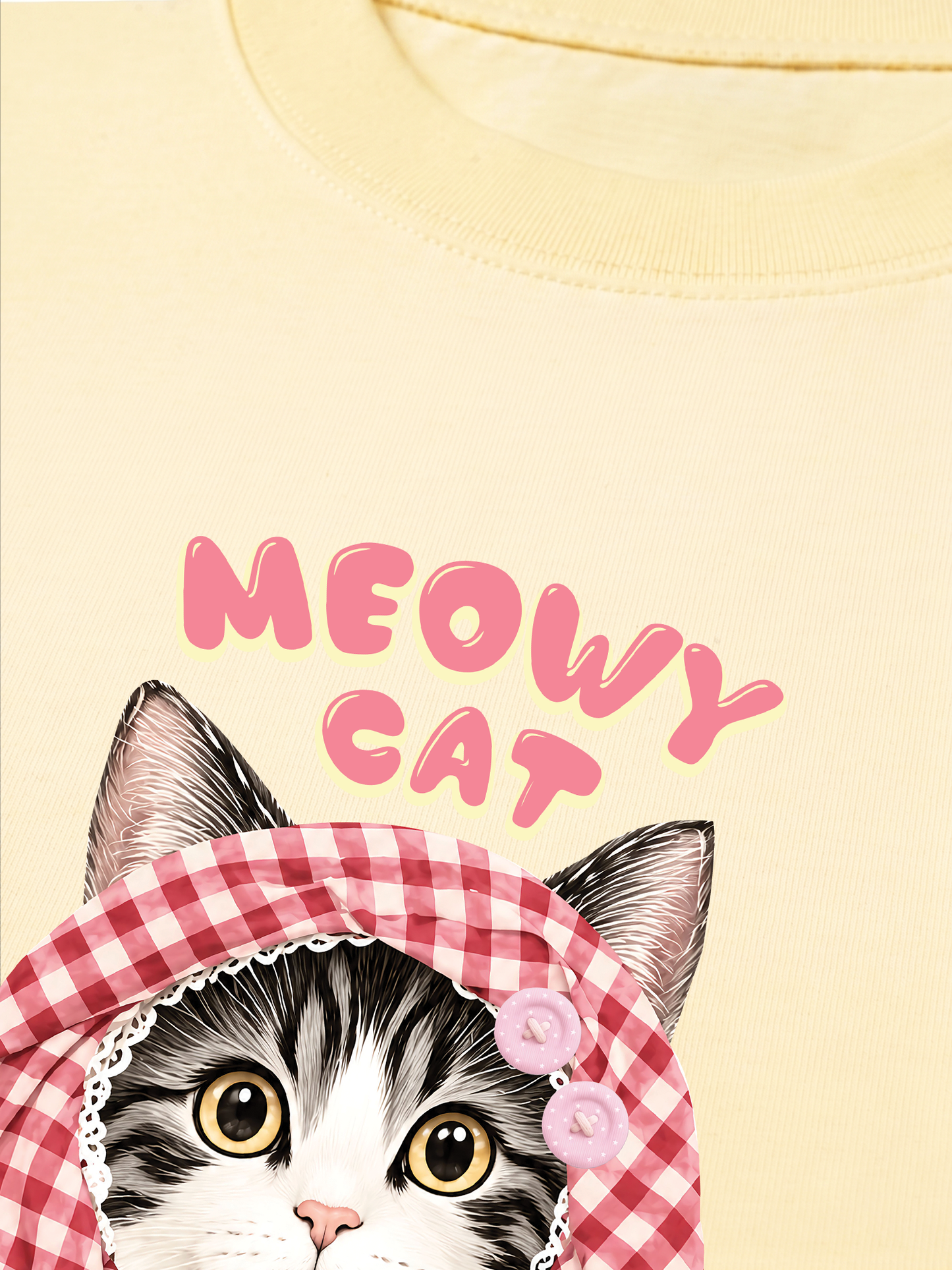 Áo Thun Relaxed Fit Meowy Cat Pink Plaid
