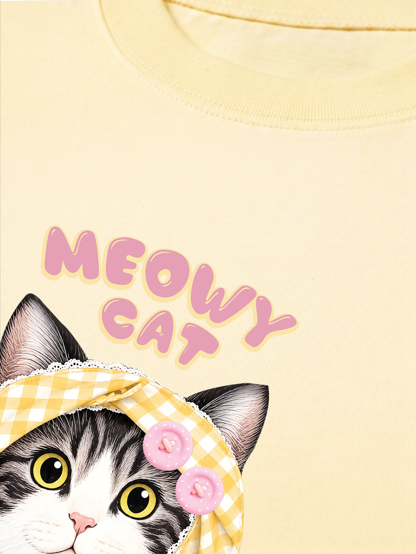 Áo Thun Relaxed Fit Meowy Cat Yellow Plaid